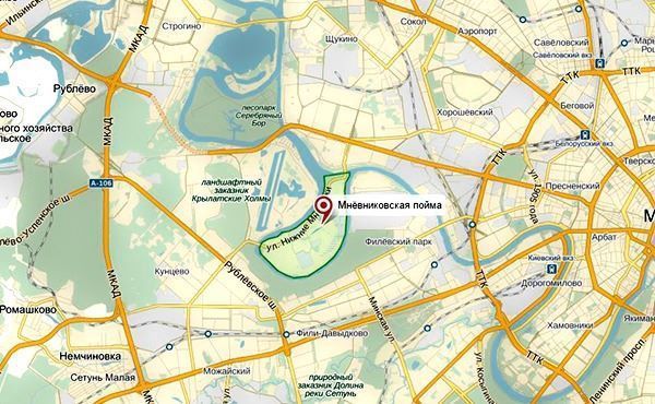 Фото: Мневниковская пойма на карте Москвы, © oknamedia.ru 