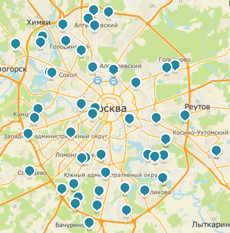 Фото: расположение поликлиник Москвы, подлежащих реконструкции, на карте , 