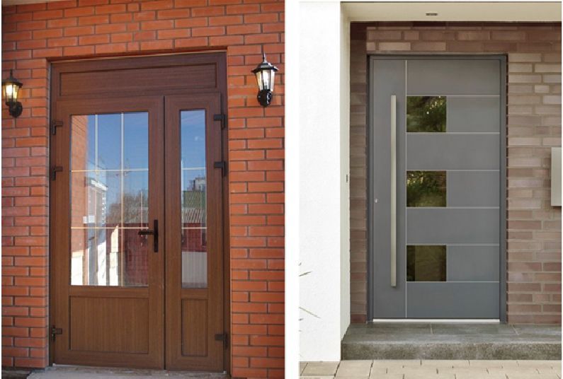 Фото: слева – обычная дверь из ПВХ, справа – модные двери нового поколения с дверным заполнением