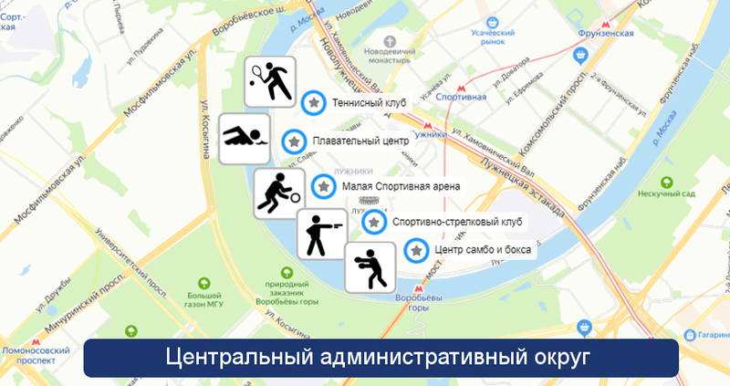 Фото: расположение спортобъектов в Центре Москвы, 