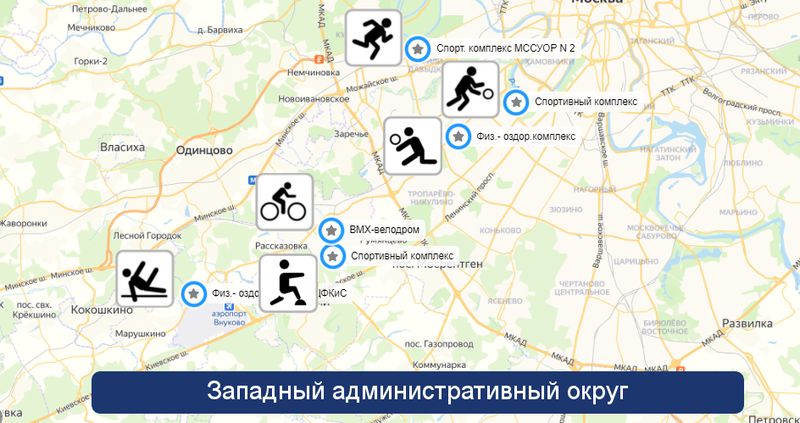 Фото: спортивные объекты Запада Москвы на карте, 