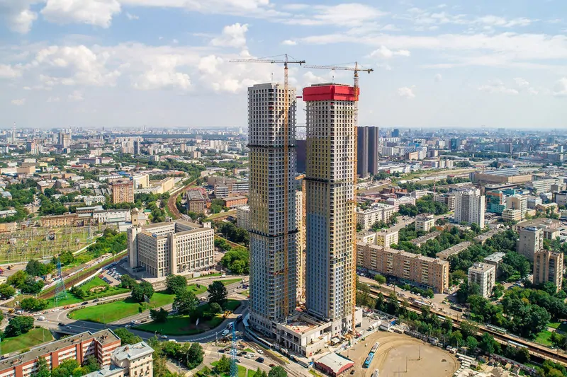 Фото: строительство жилых небоскребов D1, Москва.  