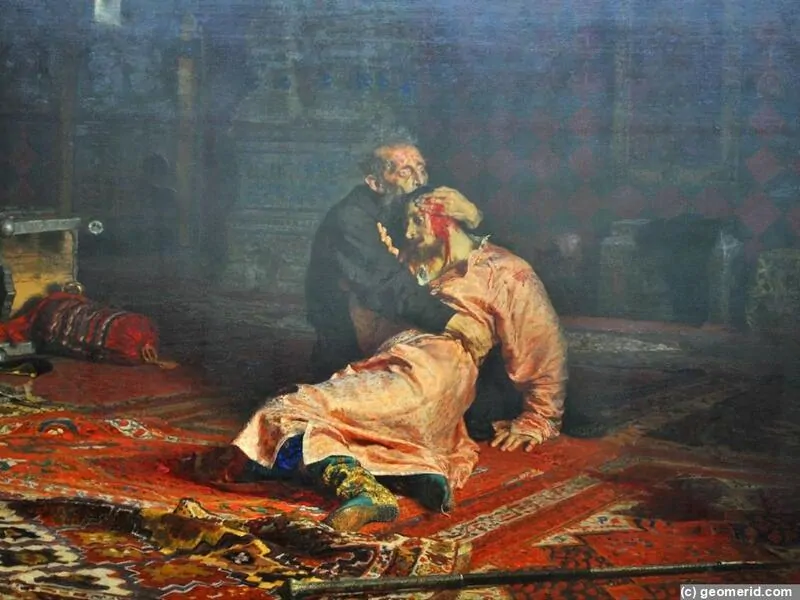Фото: в Третьяковской галерее защитное стекло повредило картину "Иван Грозный и сын его...", © geomerid.com