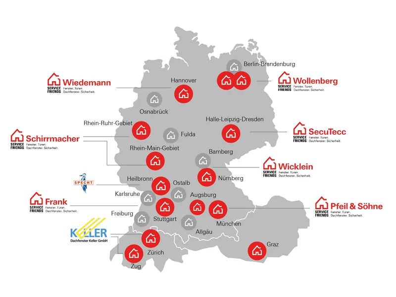 Объединение Service Friends продолжает расти. В Roto Frank Professional Service GmbH уже работают более 20 представительств в Германии и Швейцарии, планируется освоение австрийского рынка. Таким образом, RPS сохранит и расширит свои позиции надежного межрегионального партнера для клиентов жилищной и строительной сферы. © Roto Frank Professional Service GmbH 