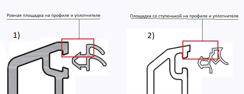 Фото: 2 типа оконных профилей по конфигурации наплава и уплотнителей, 