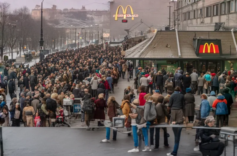 Фото: первый в России McDonald's вызвал безумный ажиотаж. © Fusion Brain AL. AI Generated 