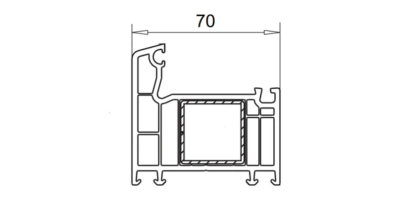 Рис. 1. Оконный профиль рамы в сечении – 70 мм ширина профиля, © VEKA