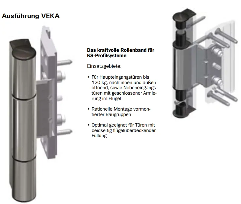 Рис. 25. Современная цилиндрическая петля для пластиковой входной двери, из каталога VEKA, © VEKA