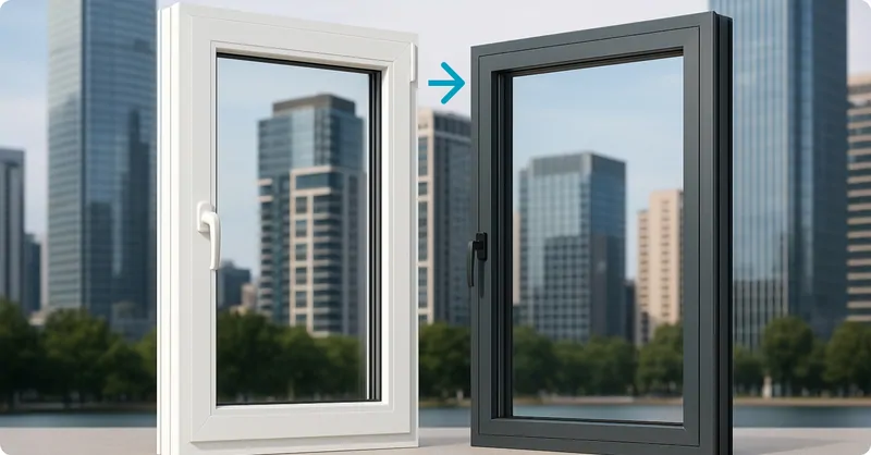 Фото: иллюстрация ПВХ и алюминиевых конструкций. © Сделано в нейросетях. АЛРОКС