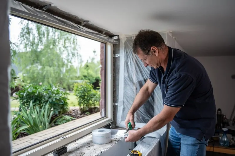 Герметизация лентами РОБИБАНД при ремонте монтажного шва окна © oknamediа 