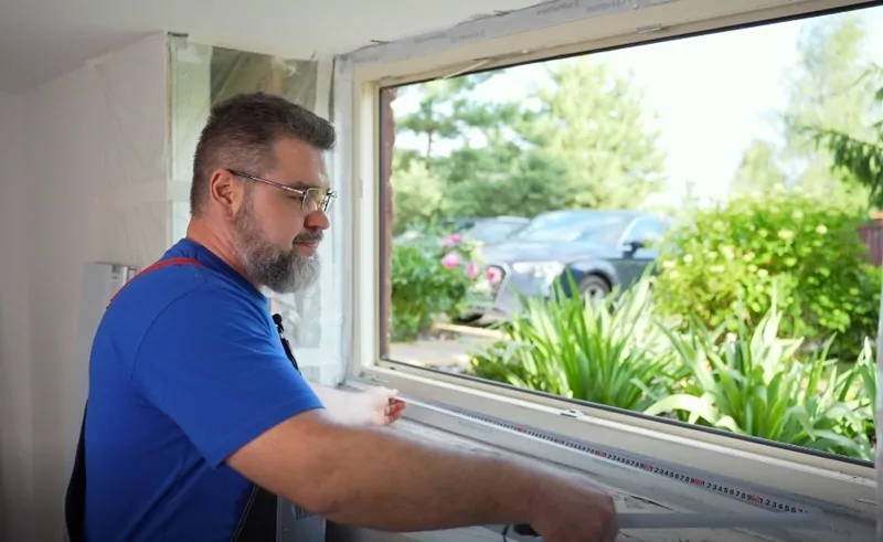 Замер размера подоконника по длине, © oknamedia 