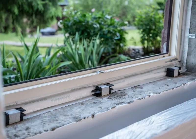 Опорные колодки, зафиксированные малярным скотчем, © oknaтedia 