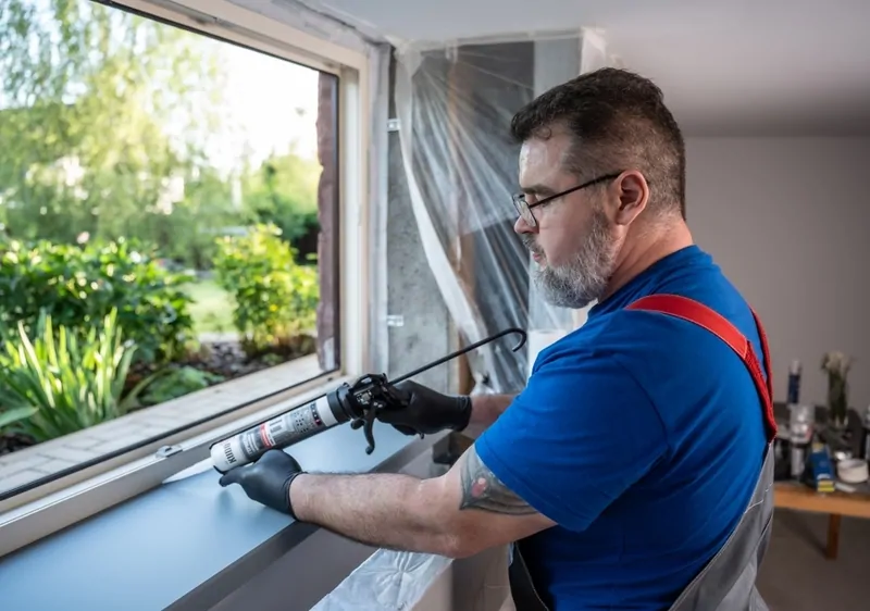 Заполнение силиконом стыка между оконным блоком и подоконником, © oknamedia 