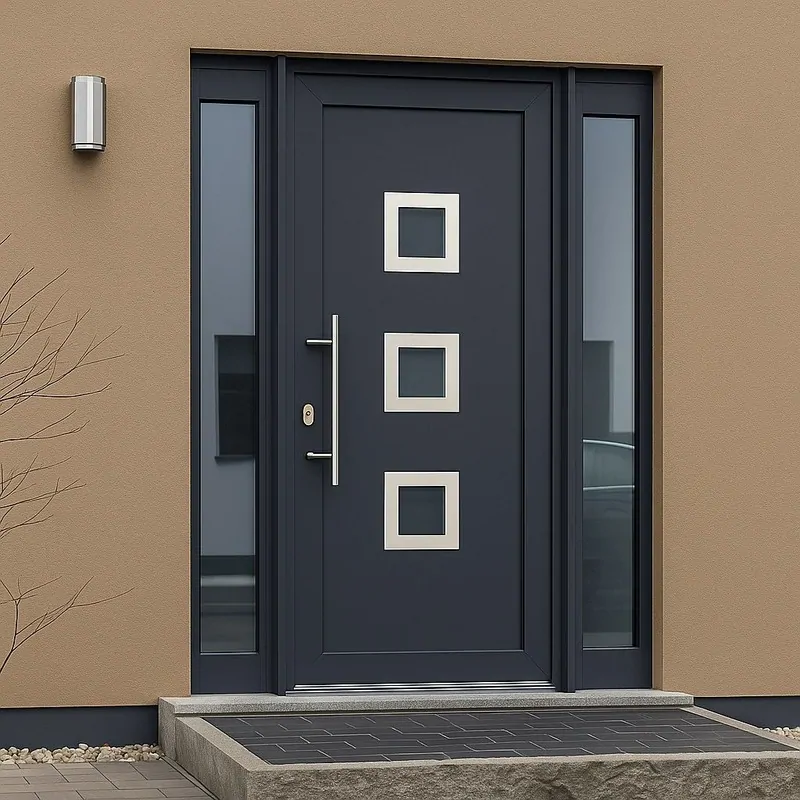 Входная алюминиевая дверь с готовым дизайнерским заполнением. © ЕТС Групп 