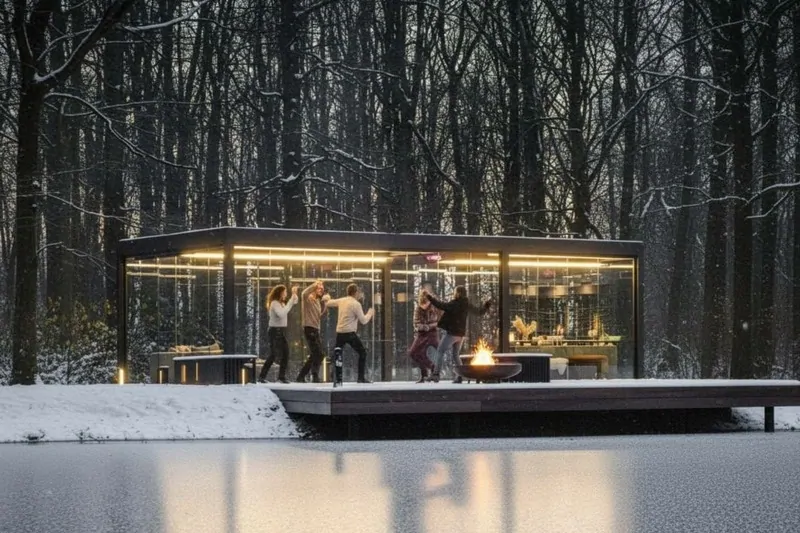 Панорамная беседка с остеклением на базе алюминиевой перголы RALUMA. © ЕТС ГРУПП 