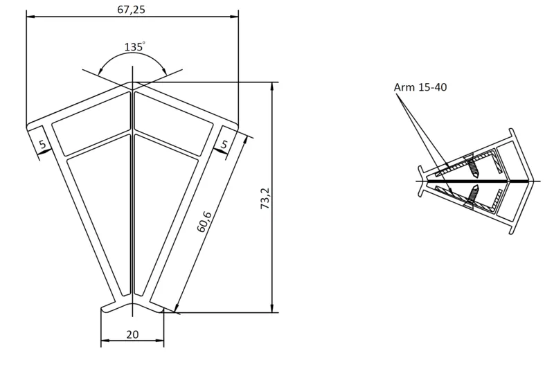 Угловой соединитель 135° для 60-мм систем. © ЕТС ГРУПП 