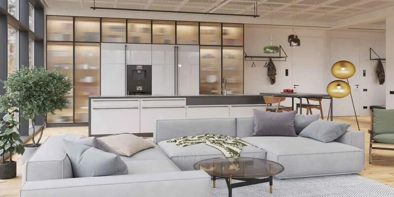 Фото: кухня с белыми глянцевыми фасадами в стекле Lumilac 9003 White Classic. © AIG 