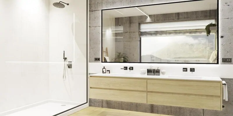 Фото: ванная комната с облицовкой глянцевым белым стеклом Lumilac 9003 Crystal White. © AIG 